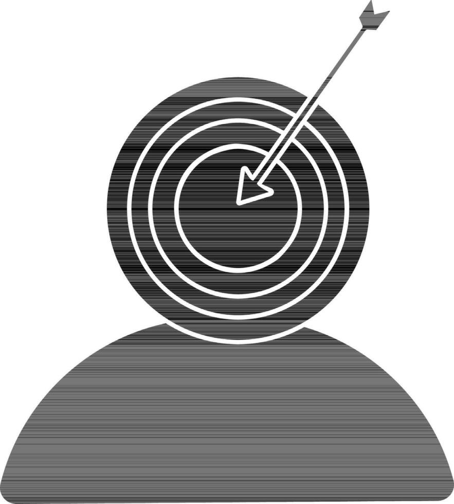 objetivo icono con flecha en empleado cara en negro. vector