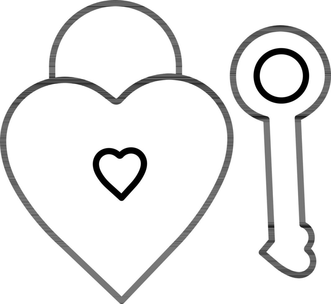 Line art illustration of Heart Lock with Key icon. vector
