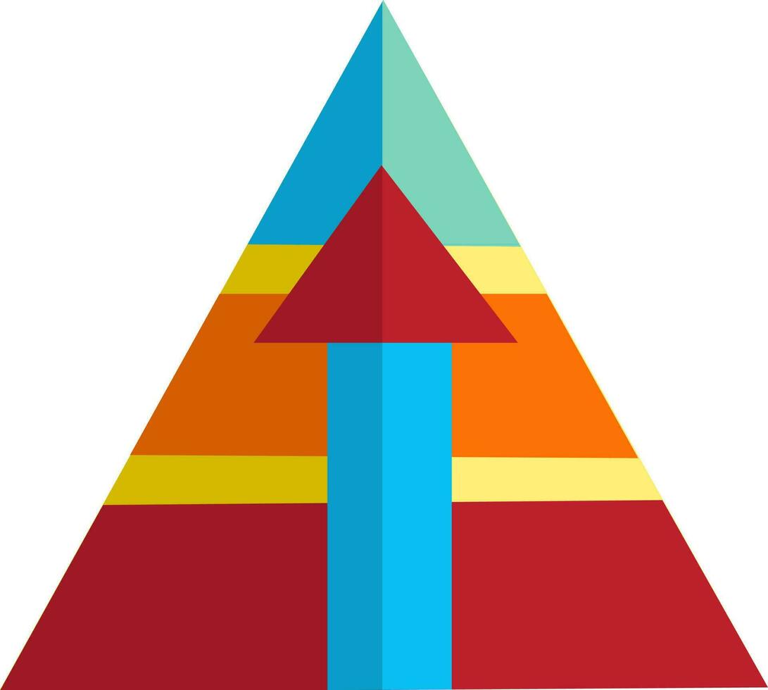 Blue arrow on triangle in orange and red color. vector