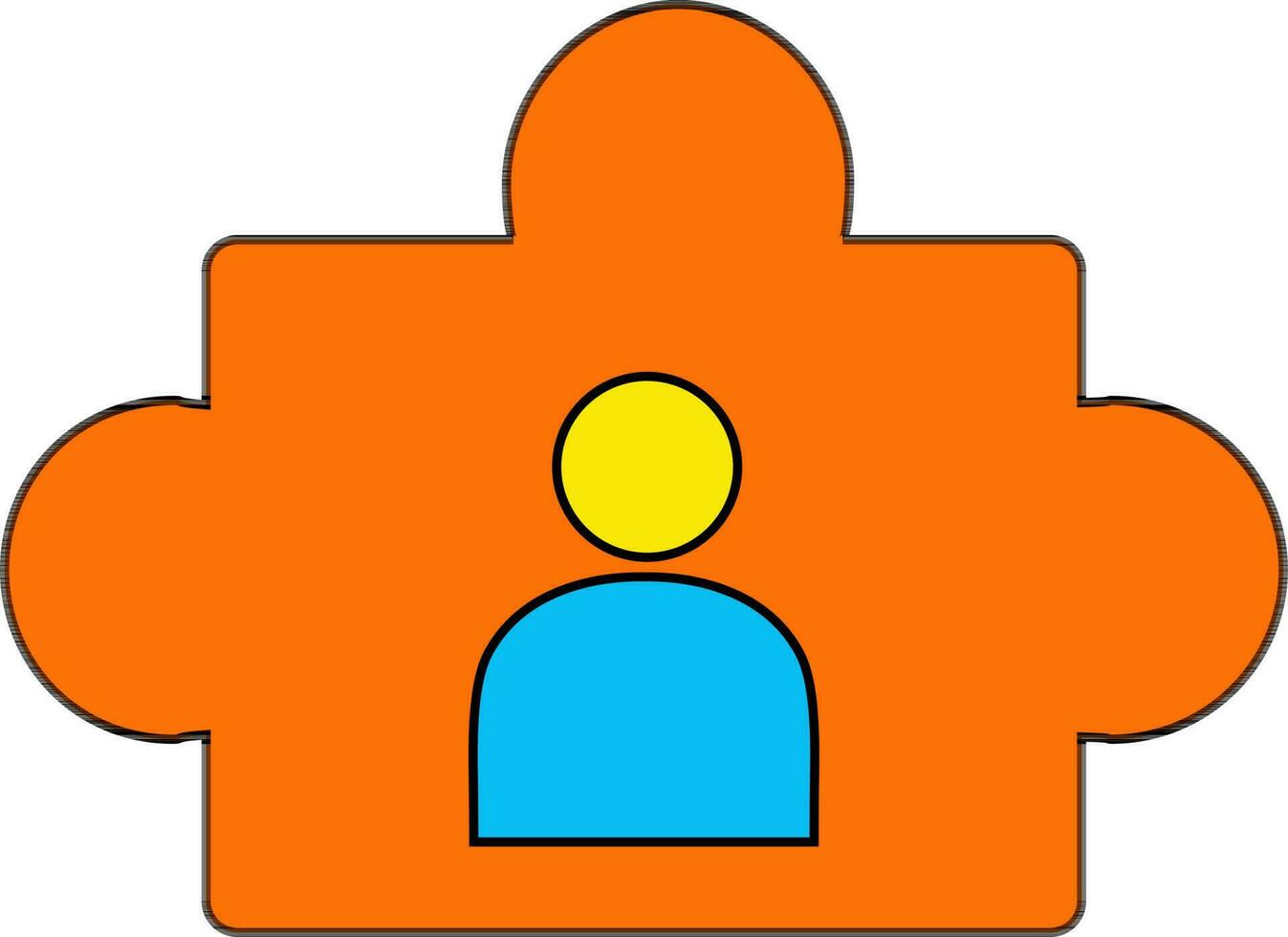 Black line art character of faceless user on orange puzzles. vector