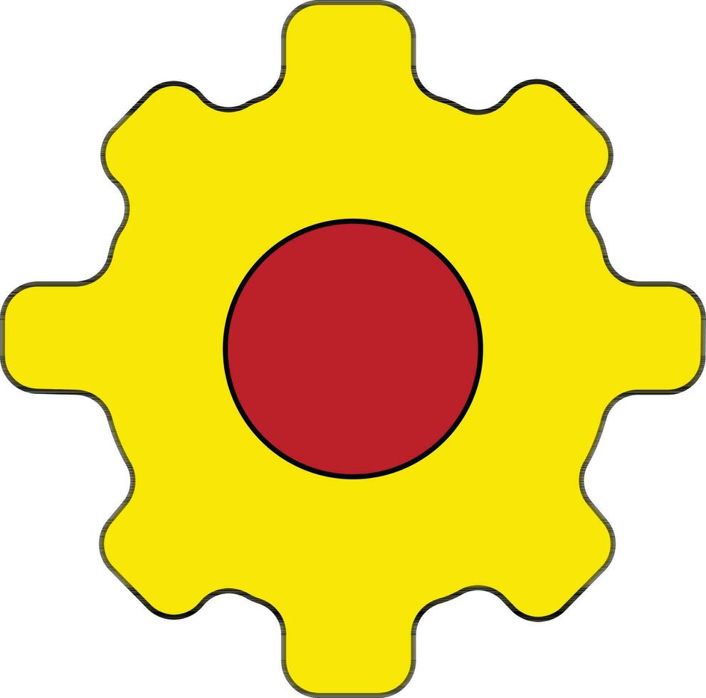 Black line art settings cogwheel in yellow and red color. vector