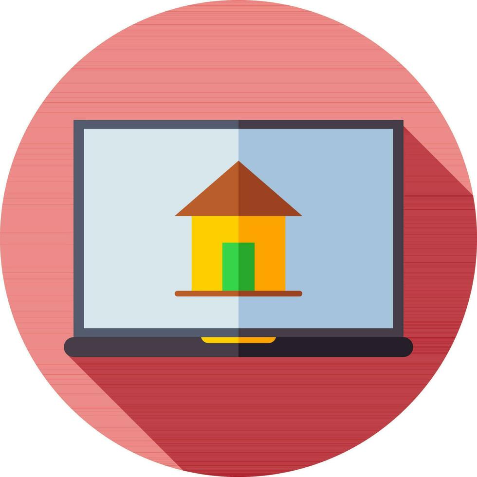 Real Estate Website in Laptop icon on red circle background. vector