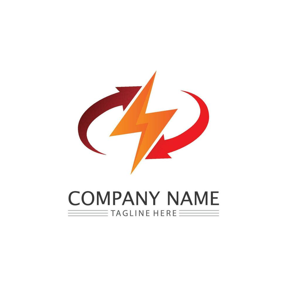 the power vector, flash ogo and thunderbolt and icon electricity illustration template design vector