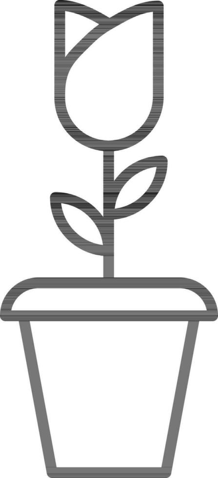Rose Flower Pot icon in black line art. vector