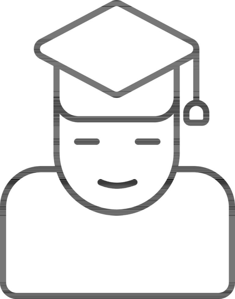 Black line art illustration of Graduate man icon. vector