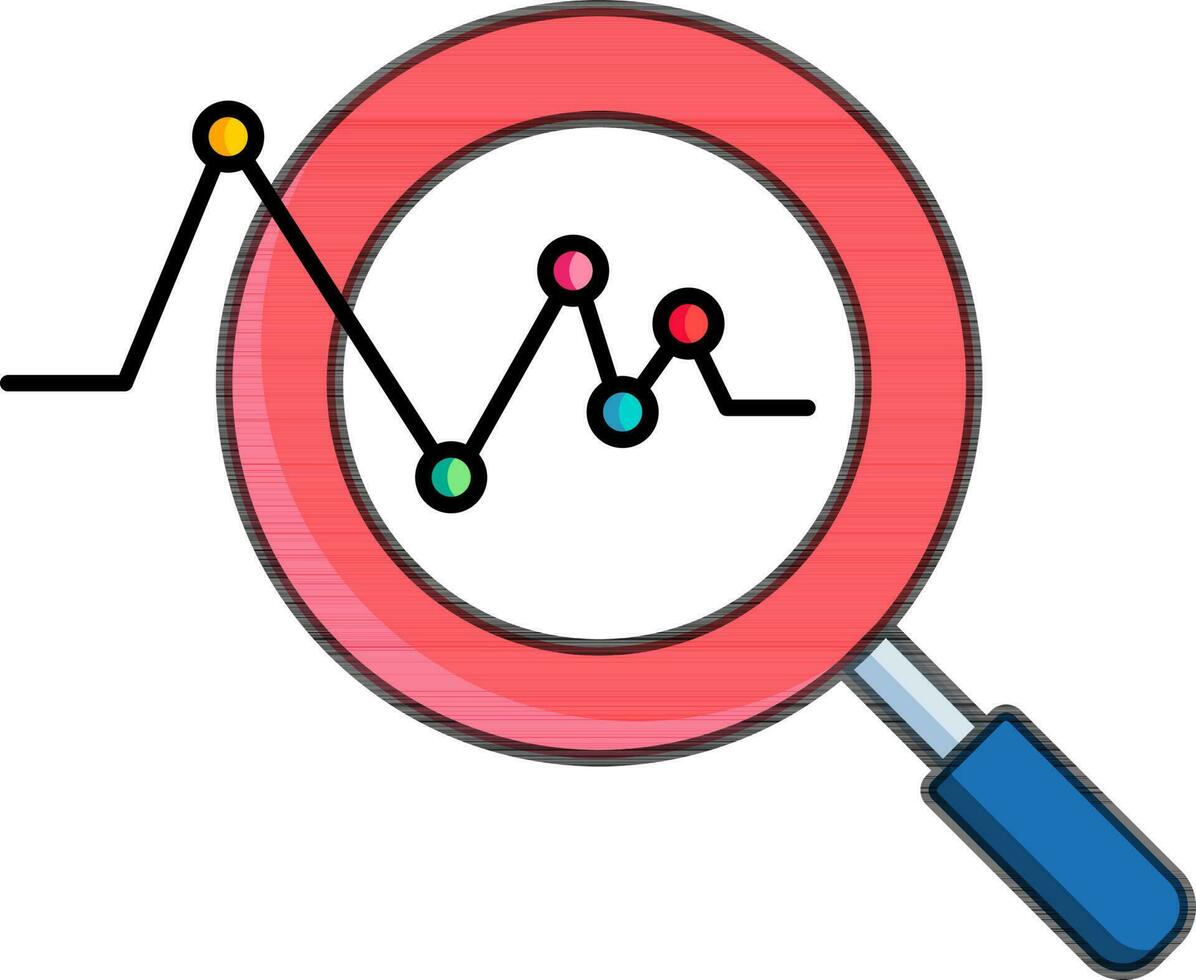 Magnifying glass with strategy graph chart icon in flat style. vector
