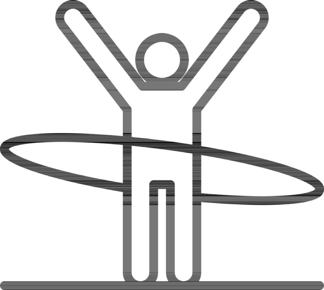 Human free hand with hula hoop exercise icon in black line art. vector