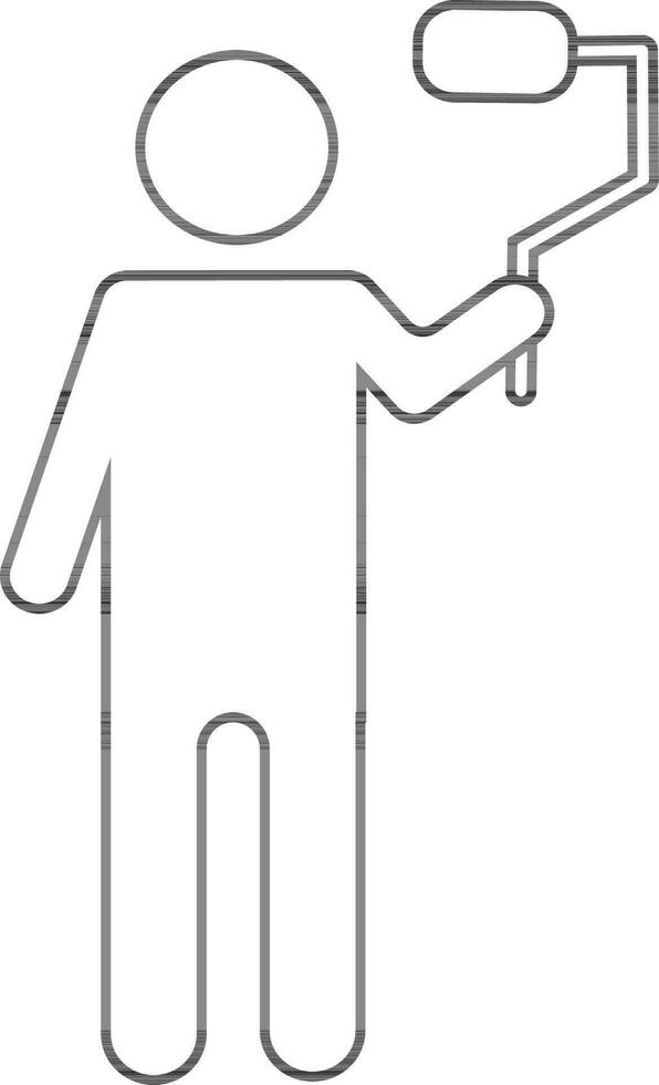 Character of faceless man holding painting roller brush. vector