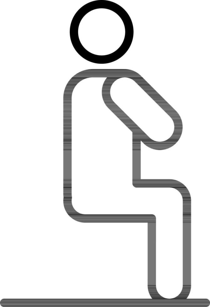 Human doing wall sit yoga exercise icon in black line art. vector