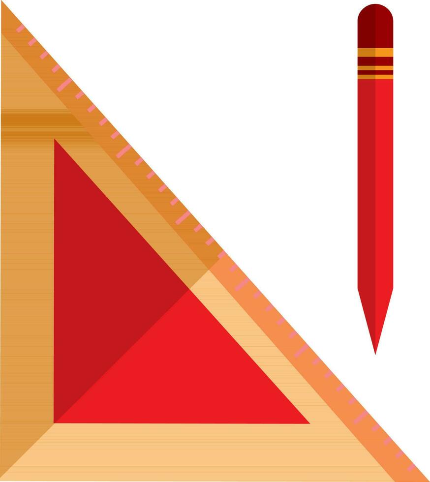 naranja triangular regla y rojo lápiz. vector