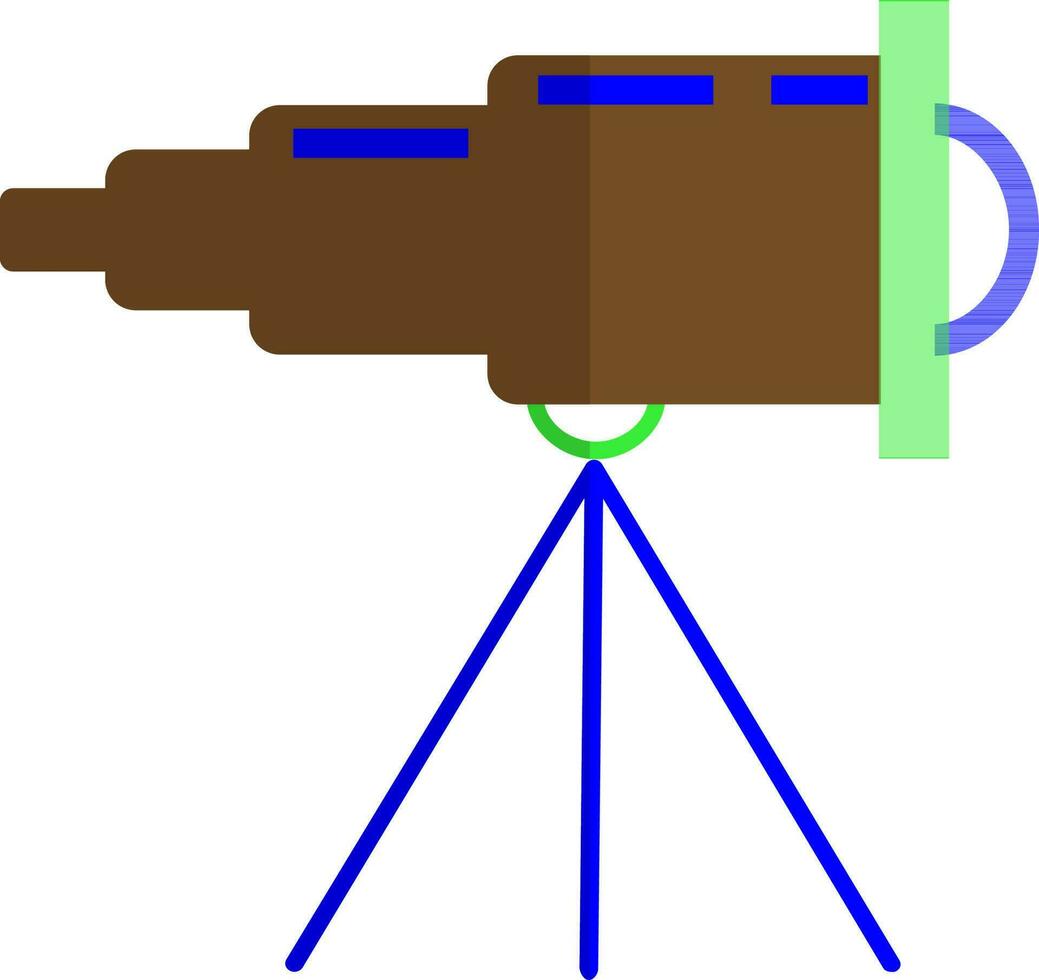 Brown telescope on blue tripod. vector