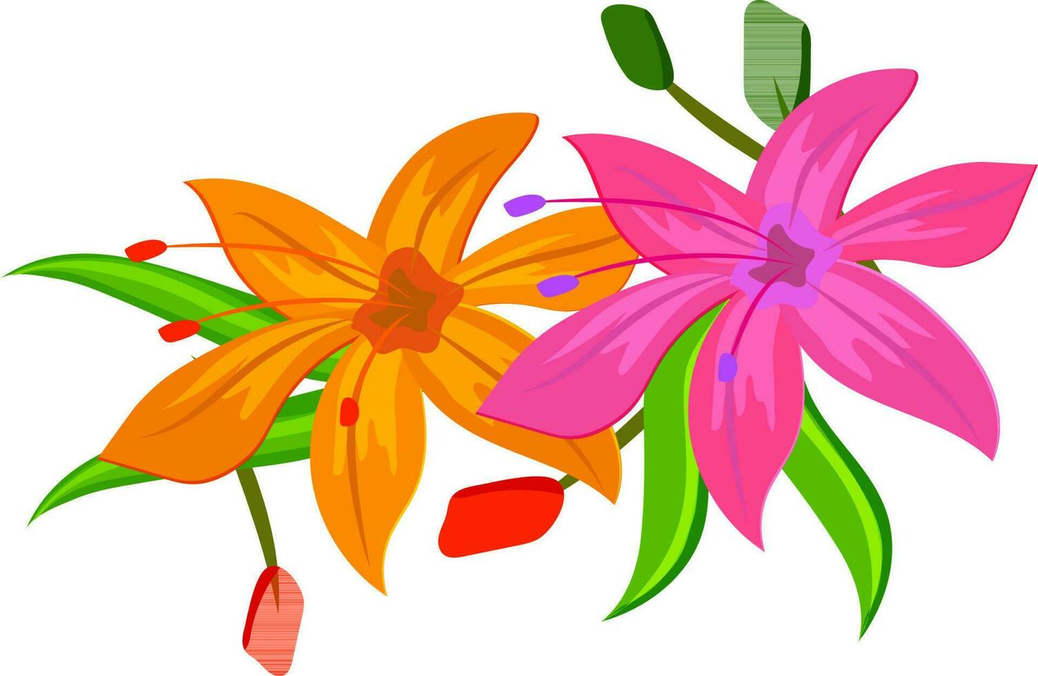 Color of flower with their leave in floral design element. vector