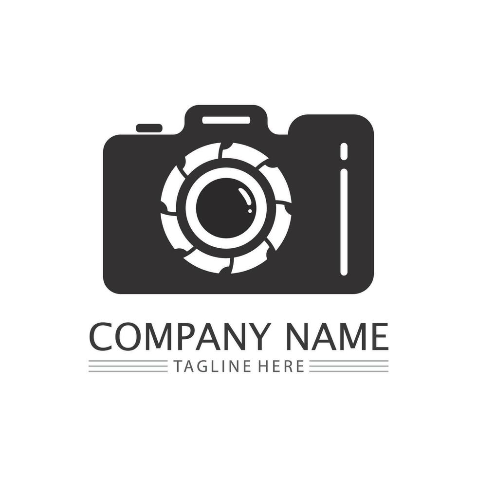 photography camera logo icon vector design template isolated on black background