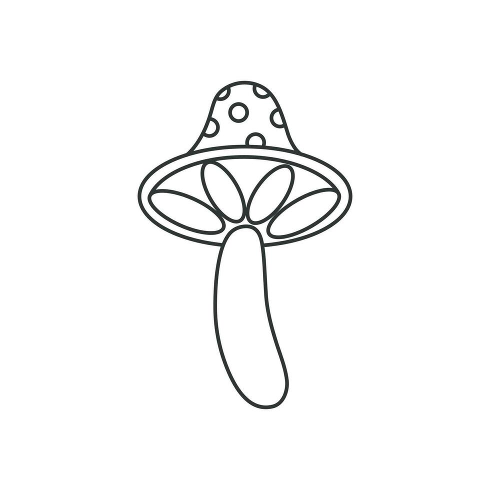 Fly agaric icon. Illustration in outline style. 70s retro vector design.