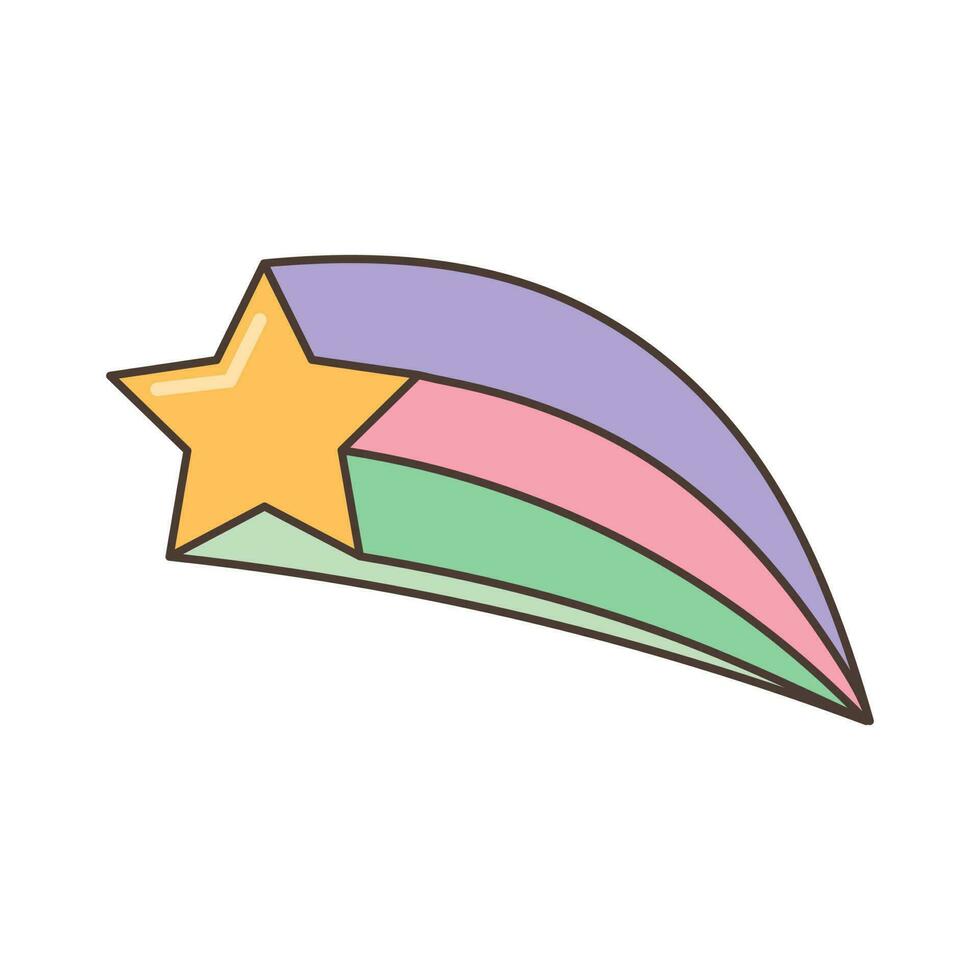 Star icon with colored tail.  Illustration in cartoon style. 70s retro clipart  vector design.