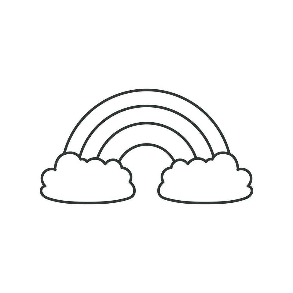 Rainbow icon with clouds. Illustration in outline style. 70s retro vector design.