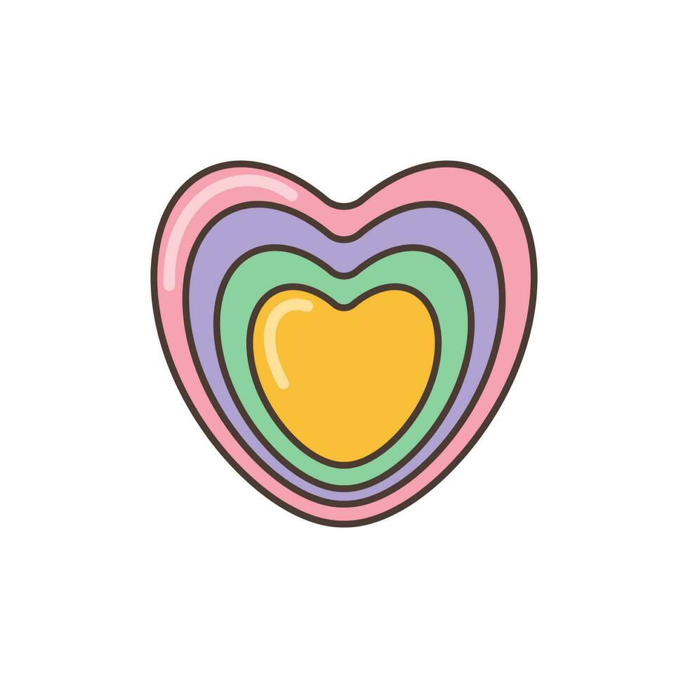 multicolor corazón icono. ilustración en dibujos animados estilo. 70s retro clipart vector diseño.