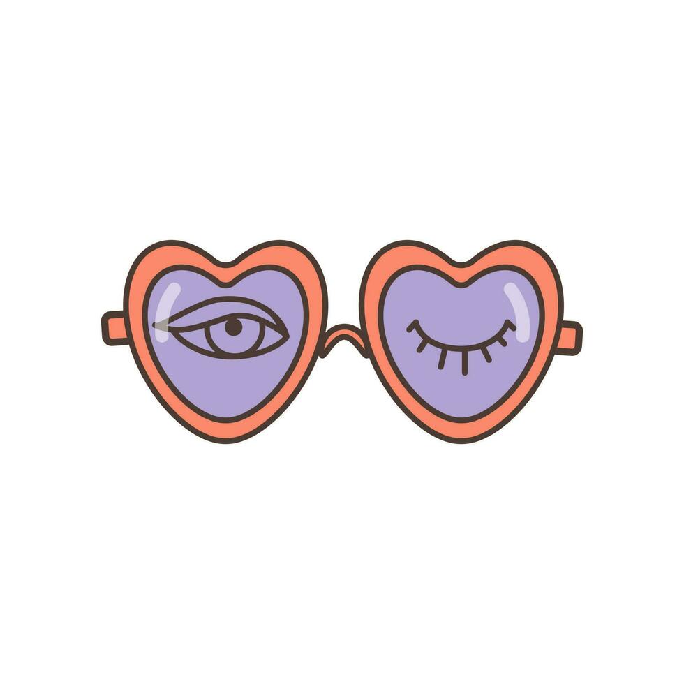 corazón conformado lentes icono. ilustración en dibujos animados estilo. 70s retro clipart vector diseño.