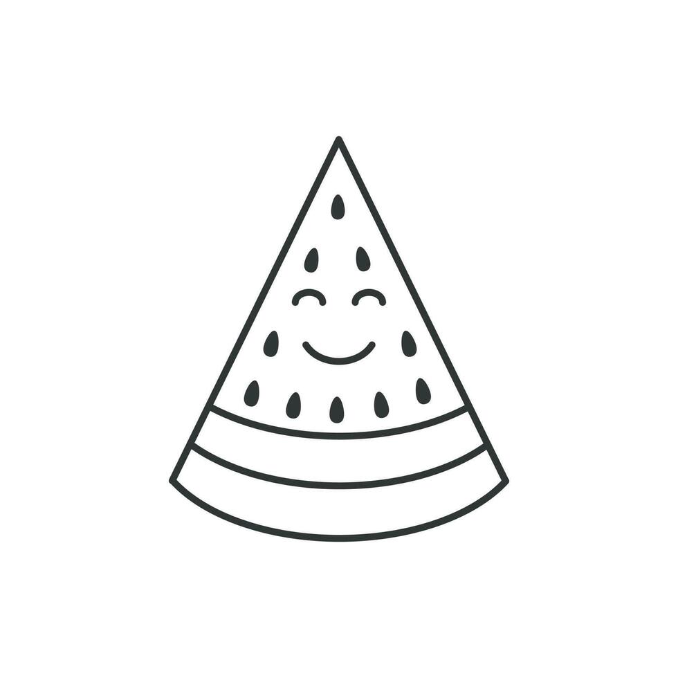 Smiling watermelon slice icon. Illustration in outline  style. Vector design.