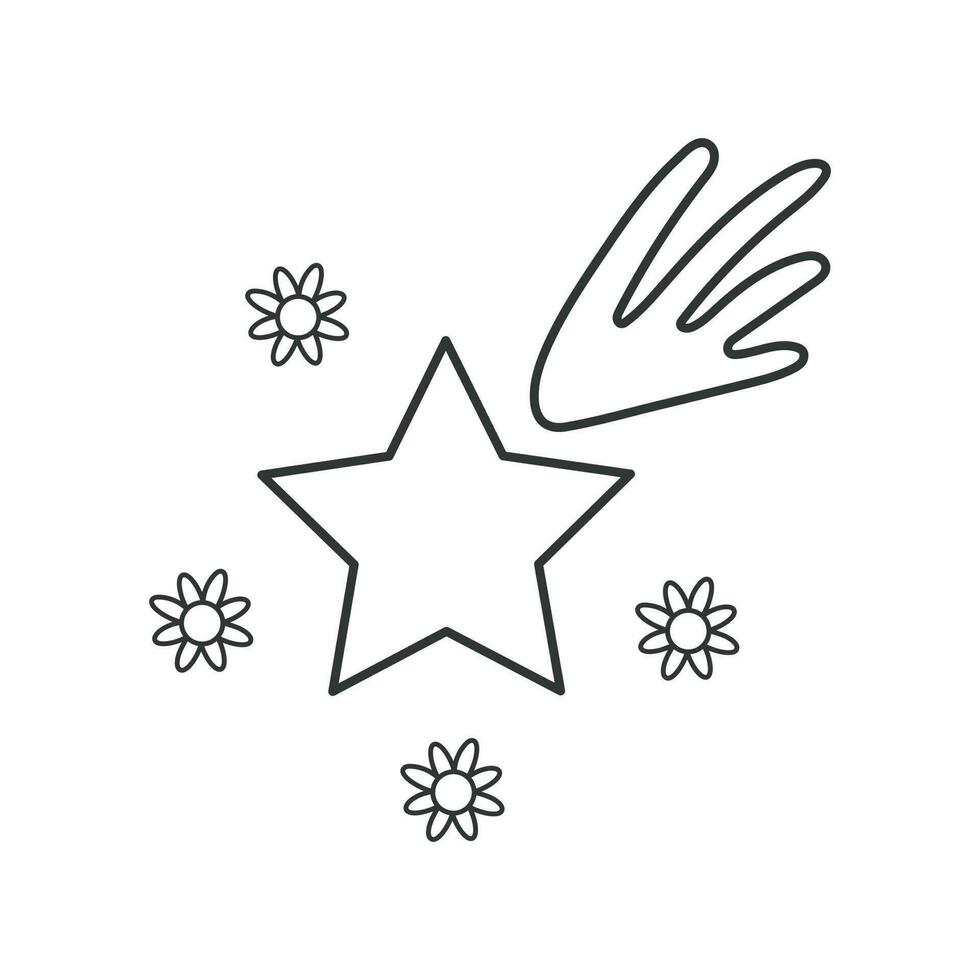 Star icon with tail.  Illustration in outline style. 70s retro vector design.