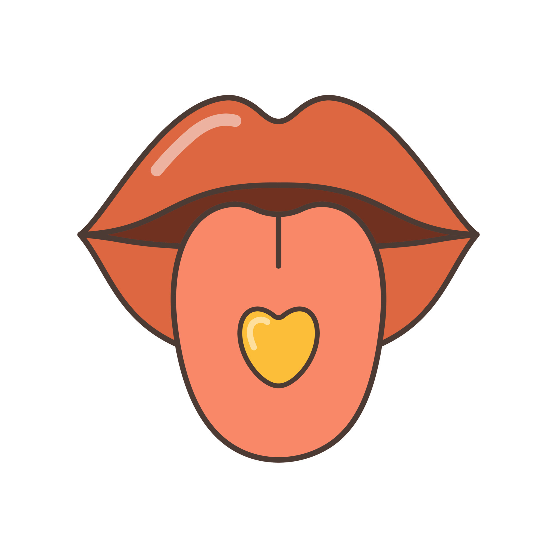 Mouth icon with tongue sticking out and heart. Illustration in cartoon