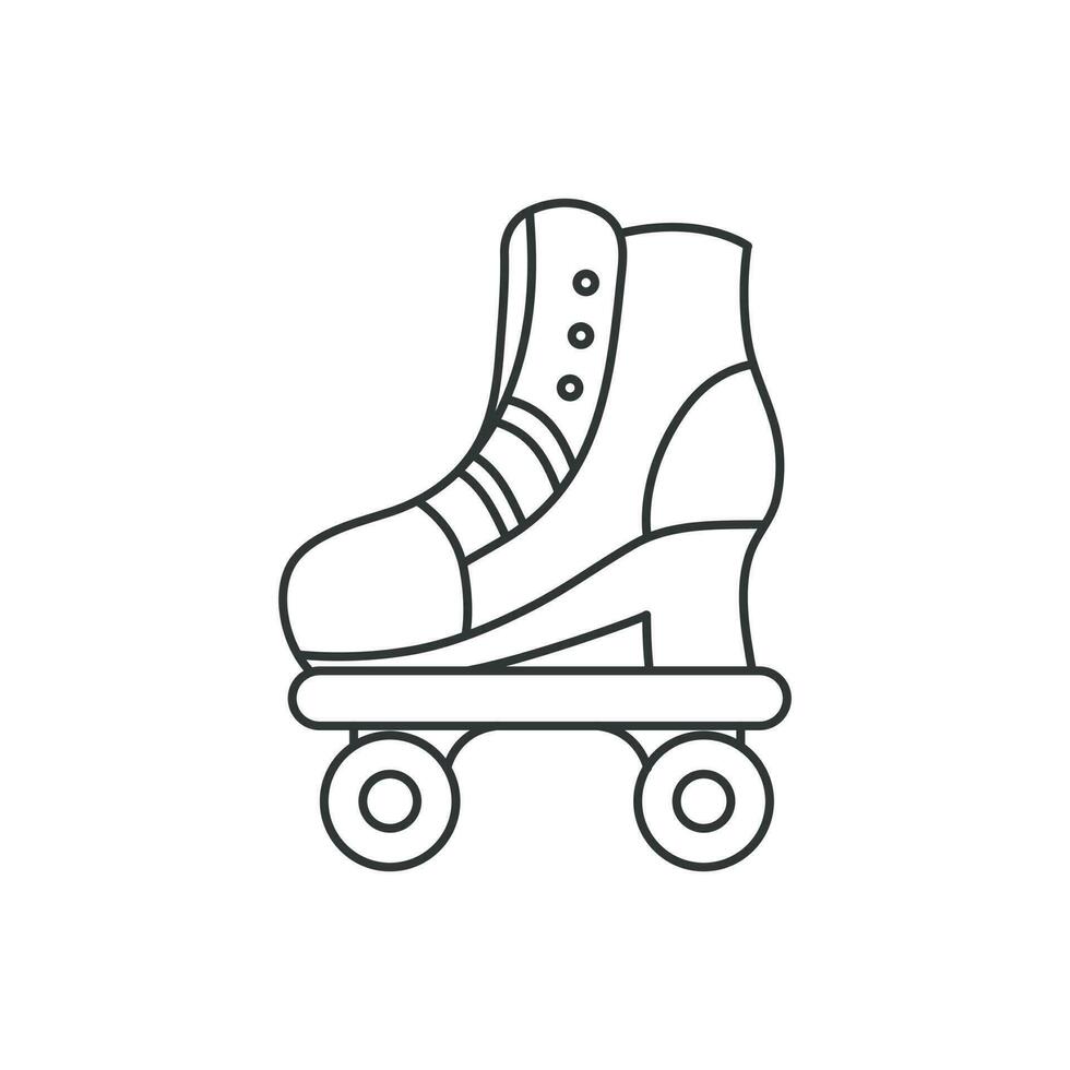 Roller skate icon with boot. Illustration in outline style. 70s retro  vector design.