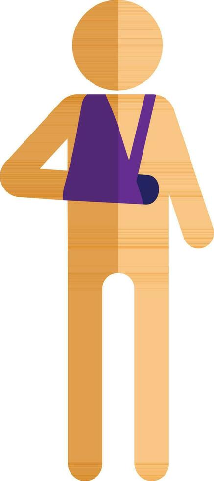 Character of orange faceless man broken his arm. vector