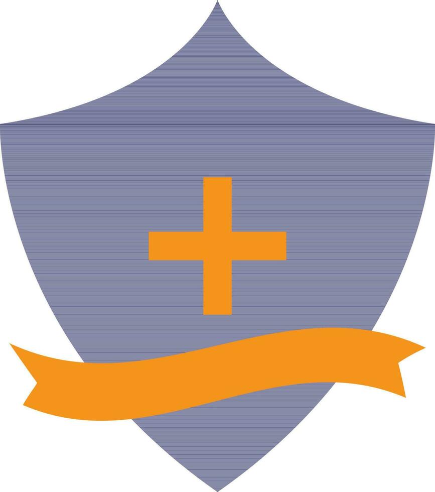 Blue medical shield decorated with orange ribbon. vector