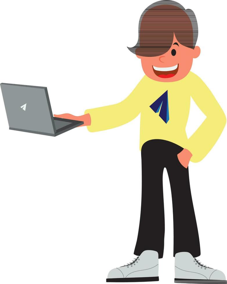 Illustration of a boy with laptop. vector