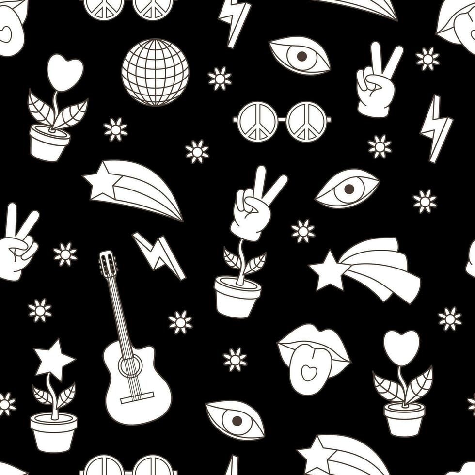 1970-1960 elementos sin costura patrones diseño fondo de pantalla. dibujos animados vector ilustración. de moda retro psicodélico estilo