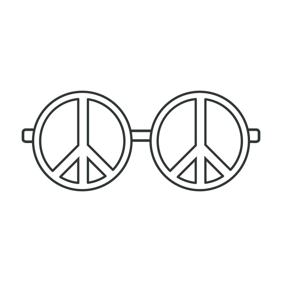 Sunglasses icon with pacifist sign.  Illustration in outline style. 70s retro  vector design.