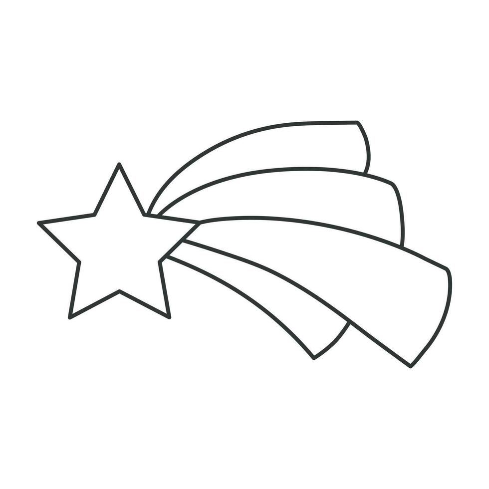 Star icon with tail.  Illustration in outline style. 70s retro vector design.