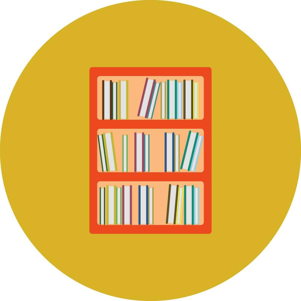 Collection of books in shelf on circular background. vector