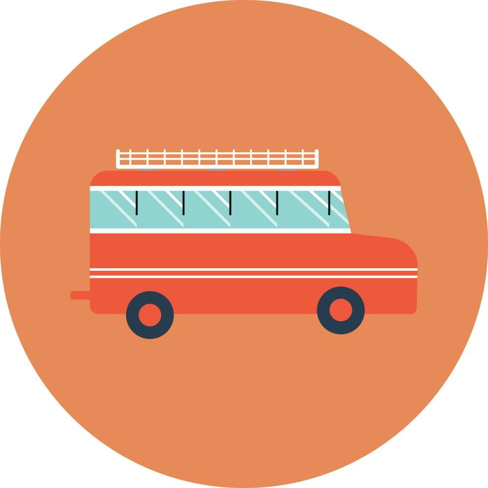Illustration of colorful bus icon on circular background. vector