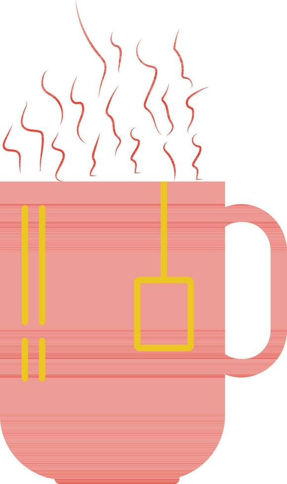 Orange and yellow hot tea mug with teabag. vector