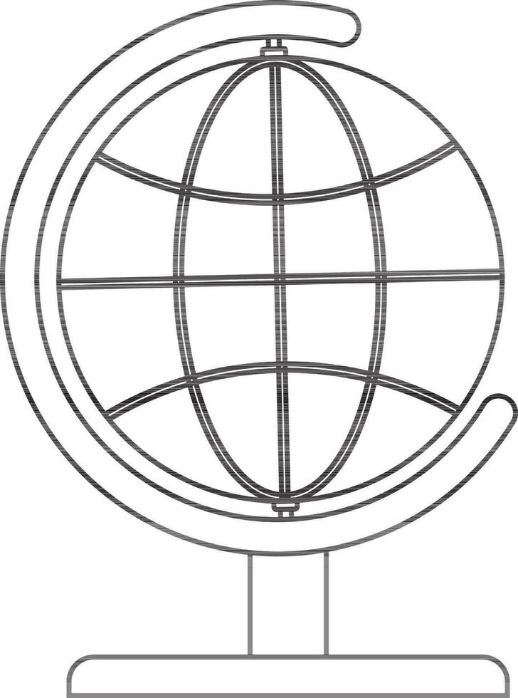 Illustration of globe standing in black line art. vector