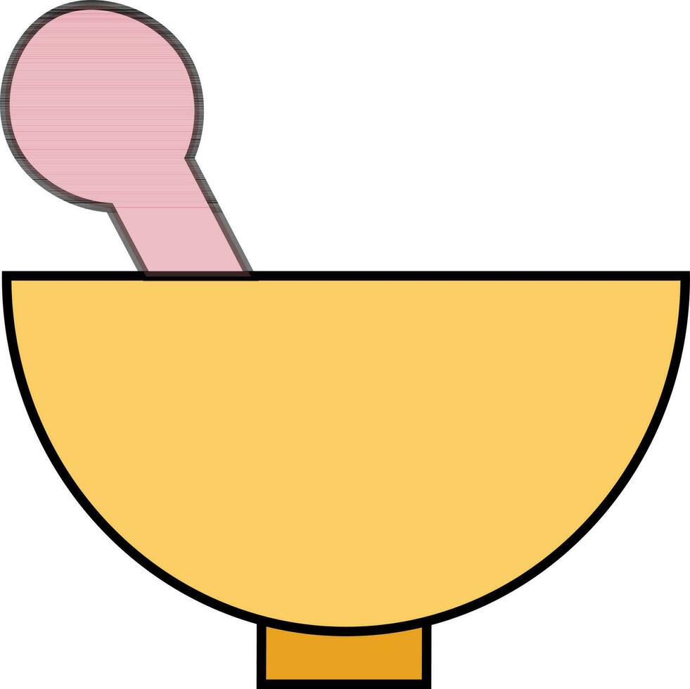 Mortar and pestle. Yellow and pink illustration. vector