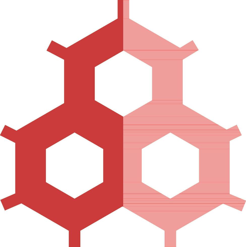 Flat molecule icon in red color. vector