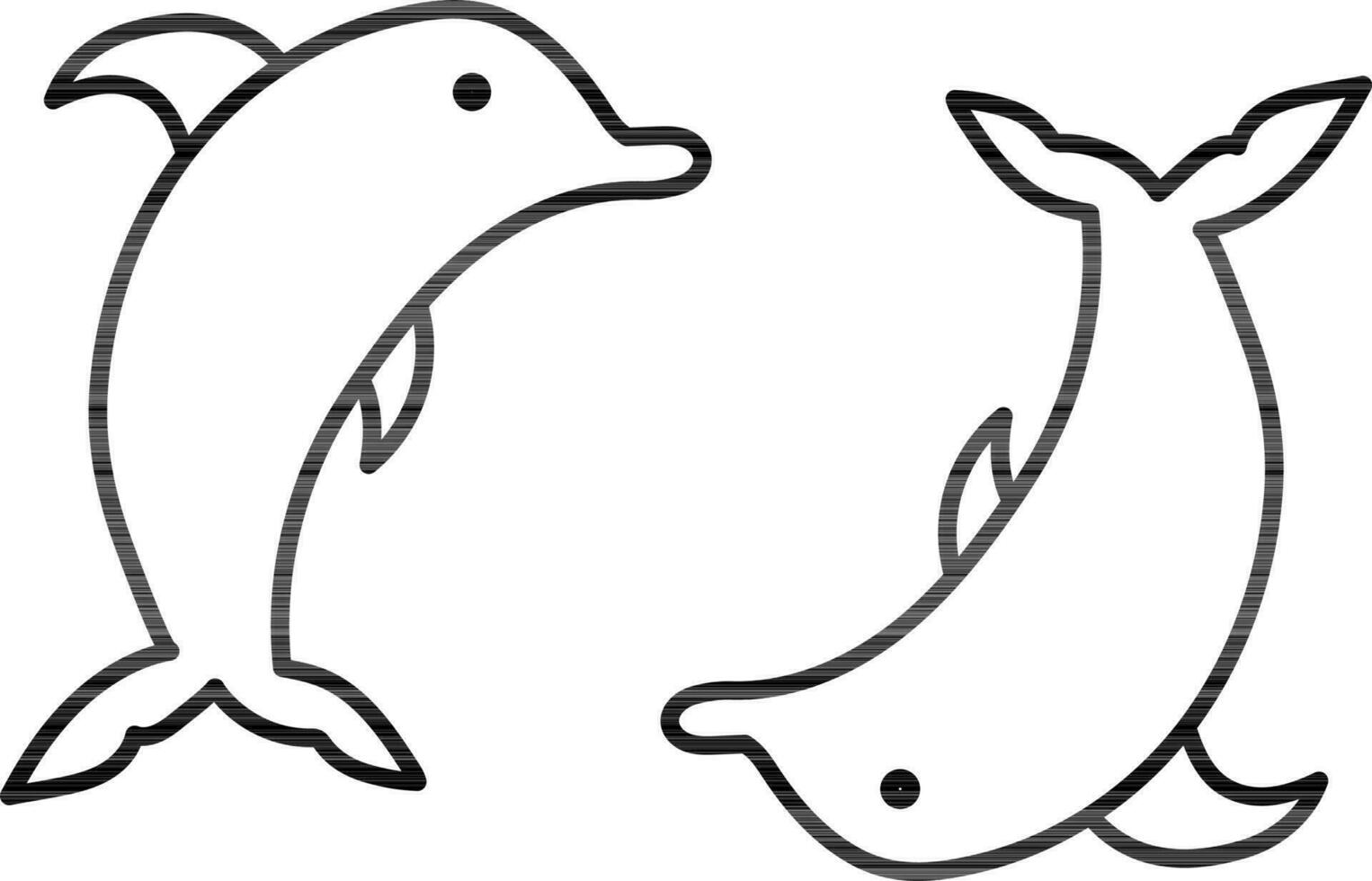 Character of dolphin in black line art illustration. vector