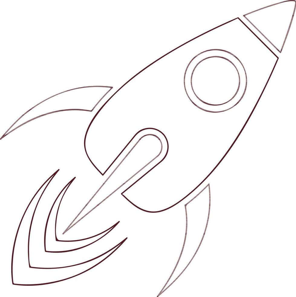 Flying rocket in flat line art style. vector