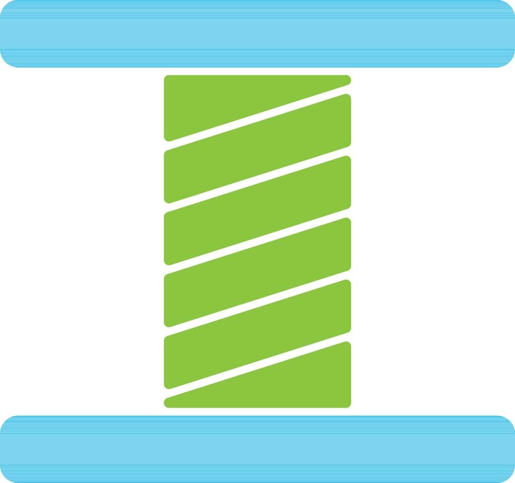Blue color spool of green color thread icon in flat style. vector