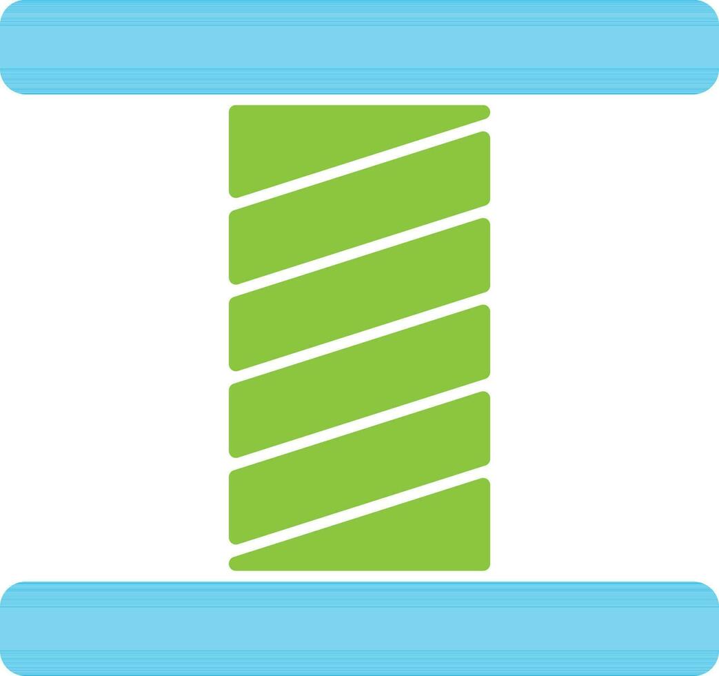 Blue color spool of green color thread icon in flat style. vector