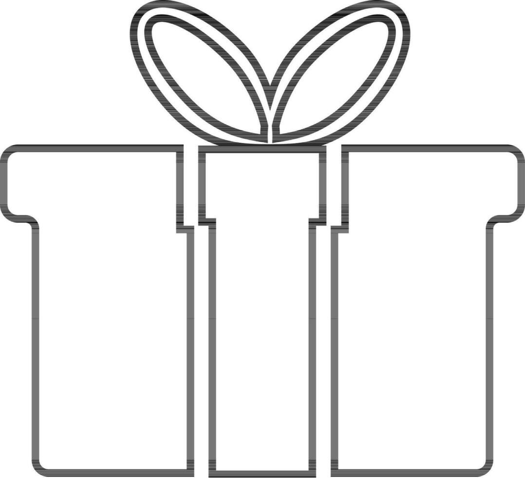 Black line art gift box decorated bow ribbon. vector