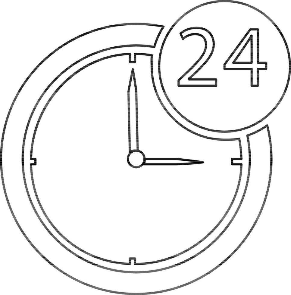 Black line art illustration of a 24 hour in clock. vector