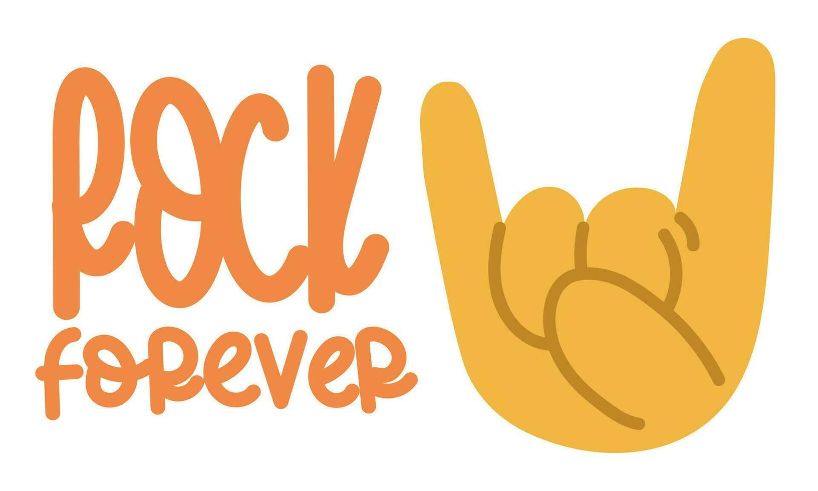 A banner with an illustration of a large cartoon hand, which depicts the rock forever sign. Palm with open fingers index and little finger, the rock sign. Inspiring, supportive banner. Horizontal ROCK vector