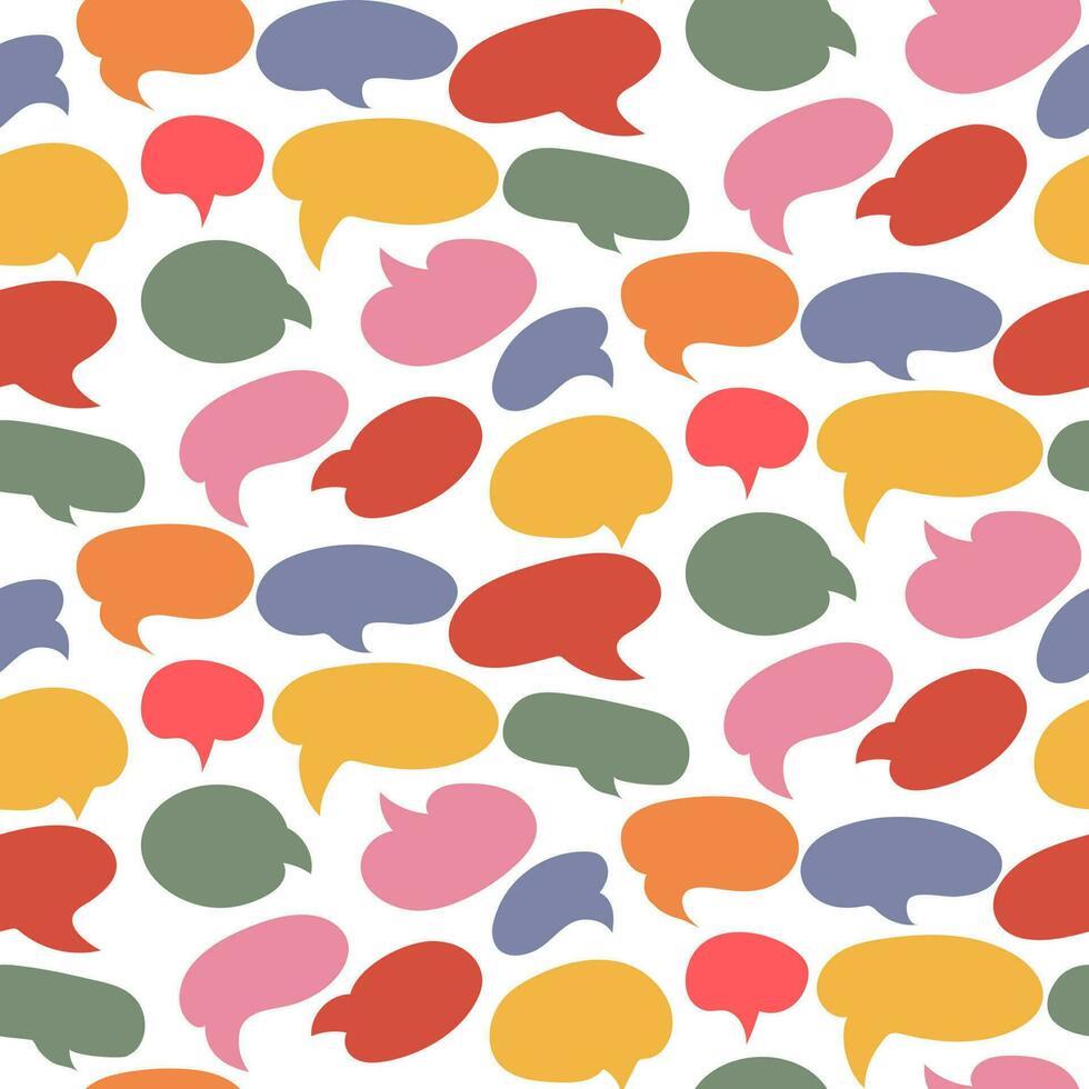 A pattern of speech bubbles of different colors and shapes. Background of balloons for inscriptions. A set of retro-style flat lamps for dialogue, conversation, talking with cartoons and comics vector