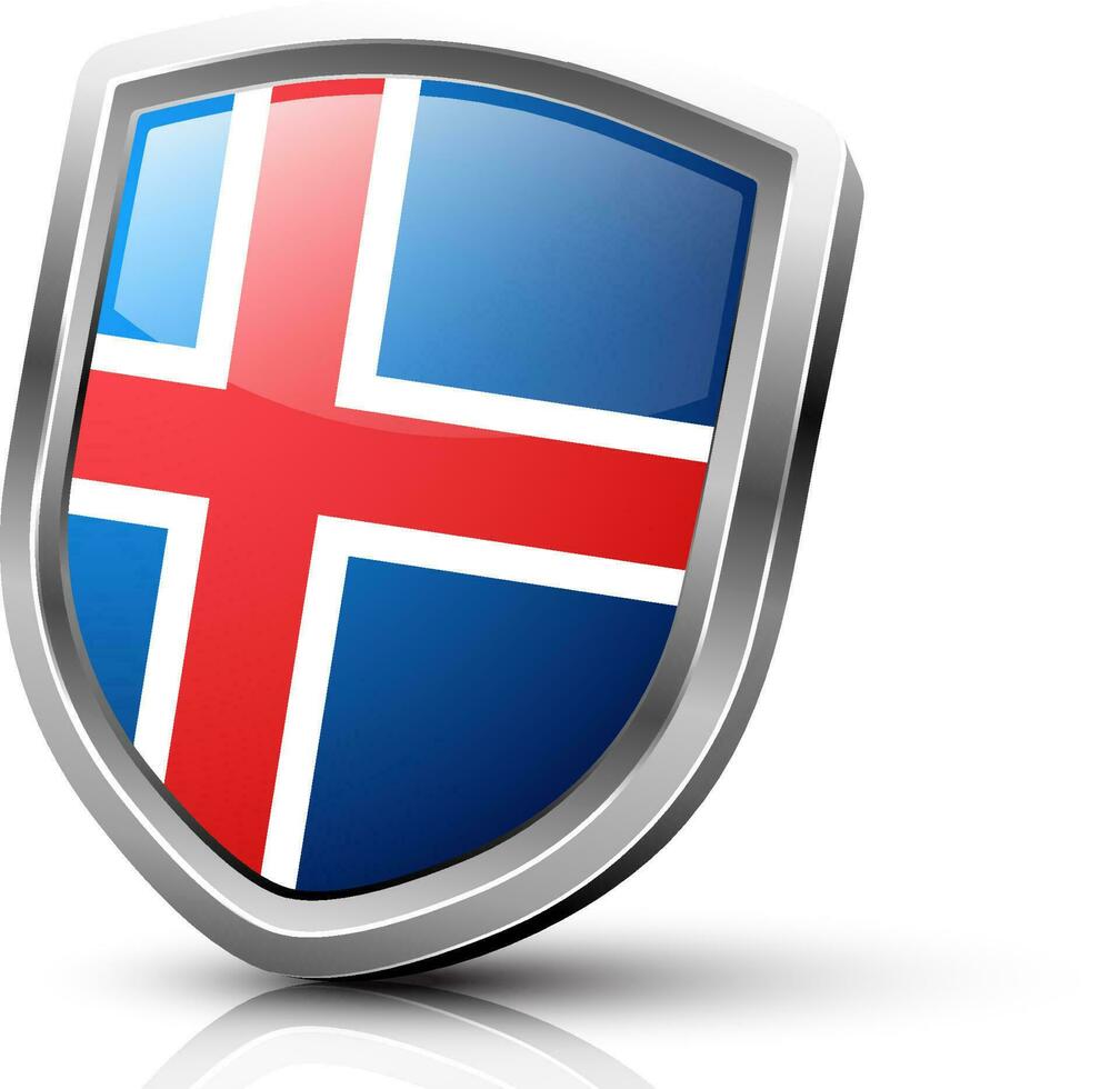 Glossy shield made by Iceland flag. vector