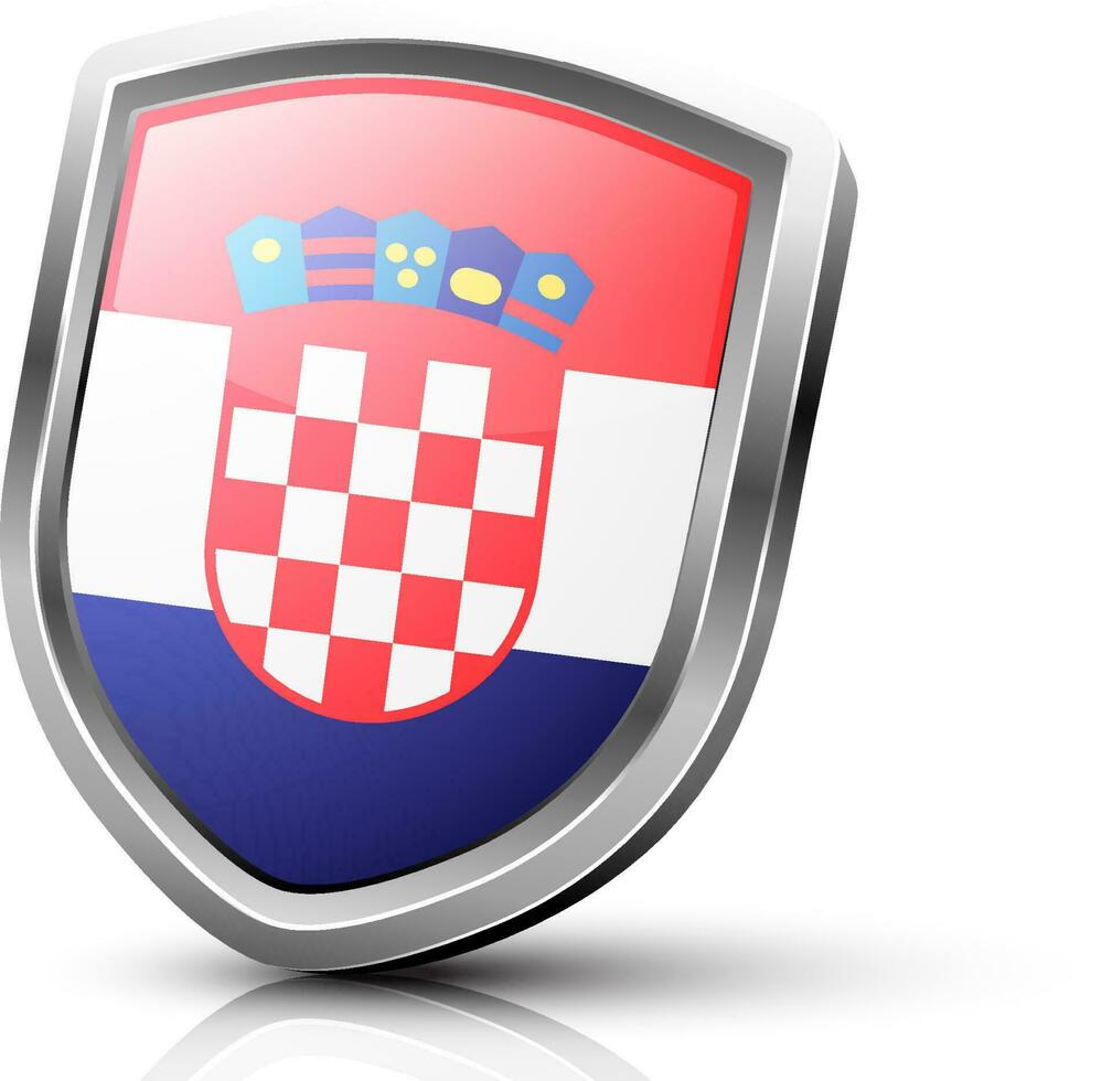 The national flag of Croatia in glossy shield. vector