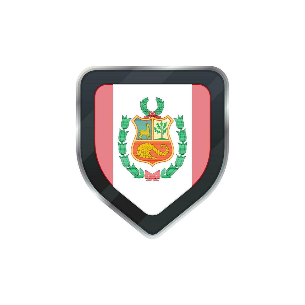 Grey shield decorated by flag of Peru. vector