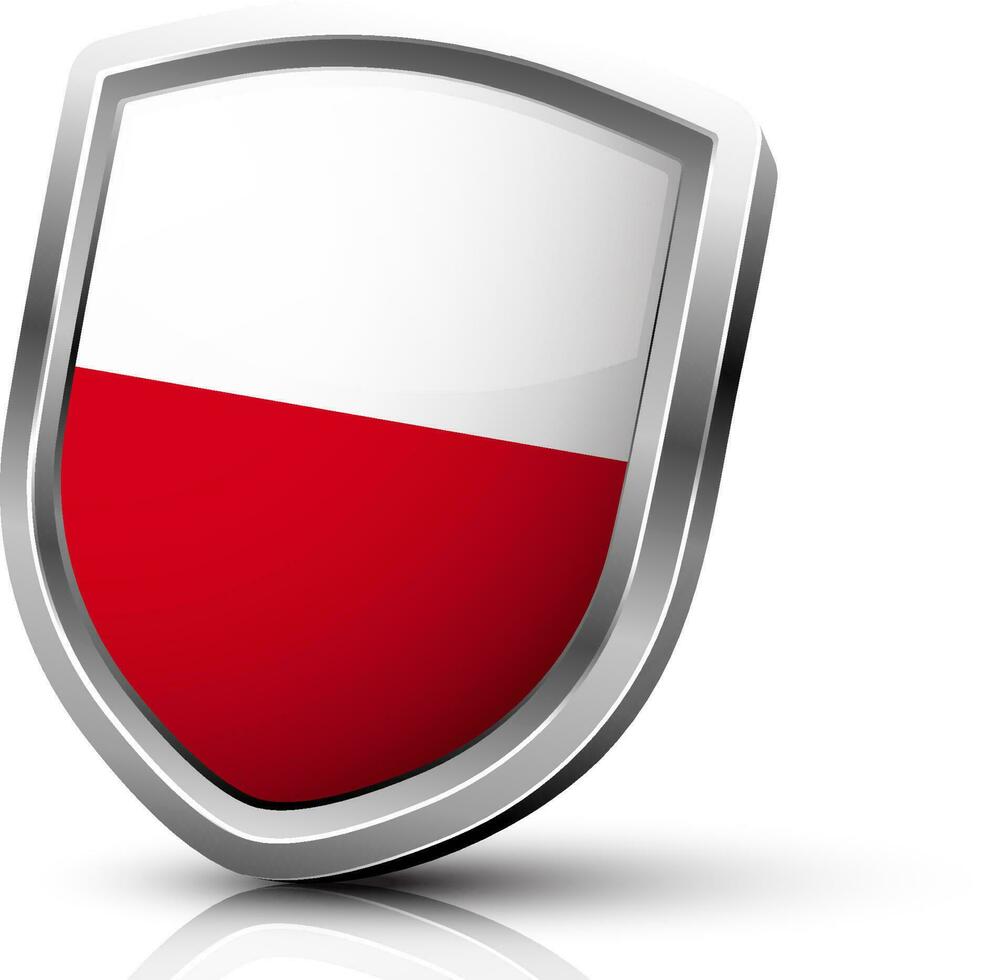 Glossy grey shield of Poland flag. vector